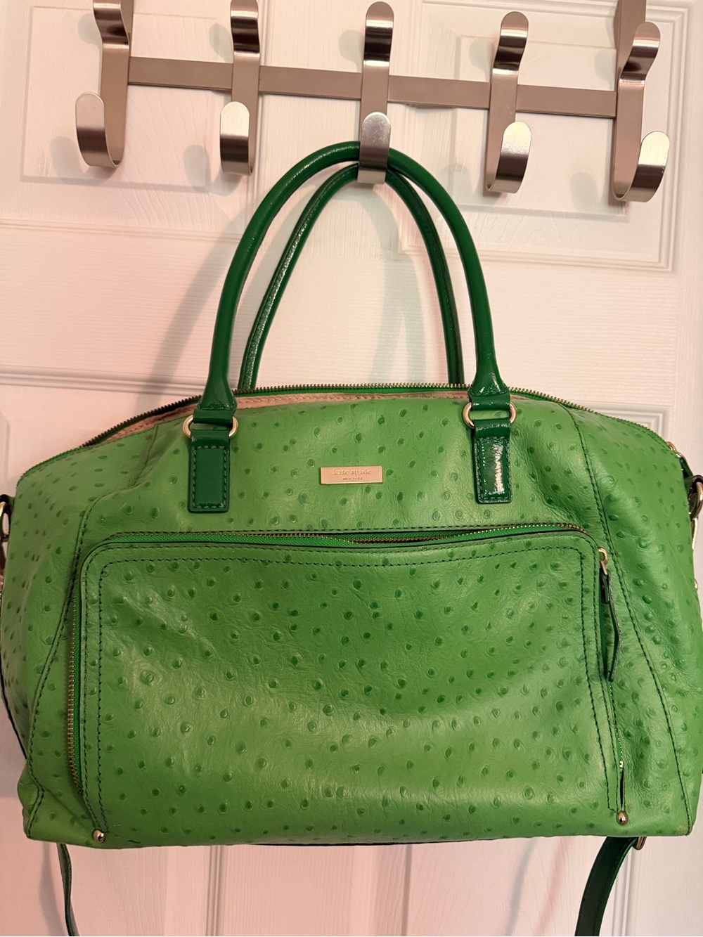 Kate Spade Alexander Avenue Ostrich Catalina Satchel Bag + Strap - Green